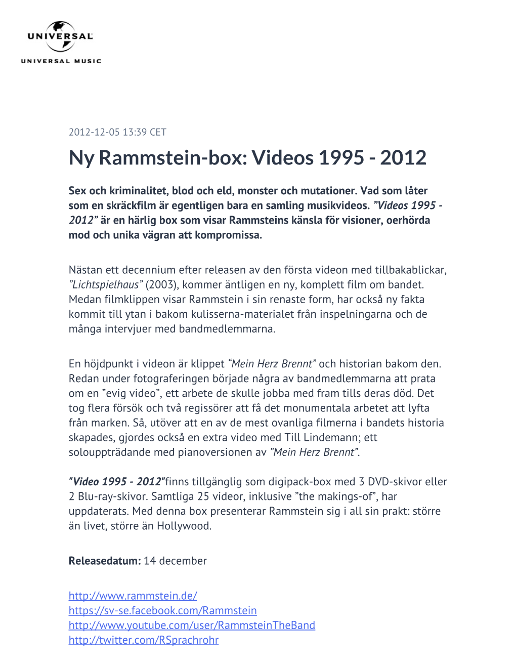 Ny Rammstein-Box: Videos 1995 - 2012