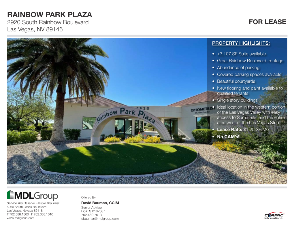 RAINBOW PARK PLAZA 2920 South Rainbow Boulevard for LEASE Las Vegas, NV 89146