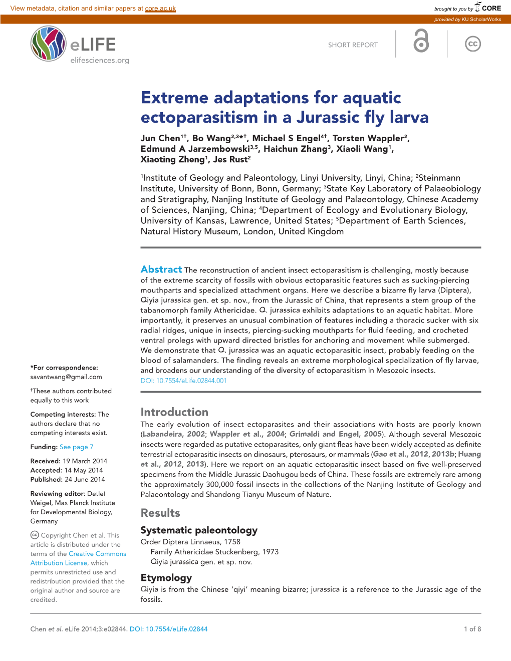 Extreme Adaptations for Aquatic Ectoparasitism in a Jurassic Fly Larva