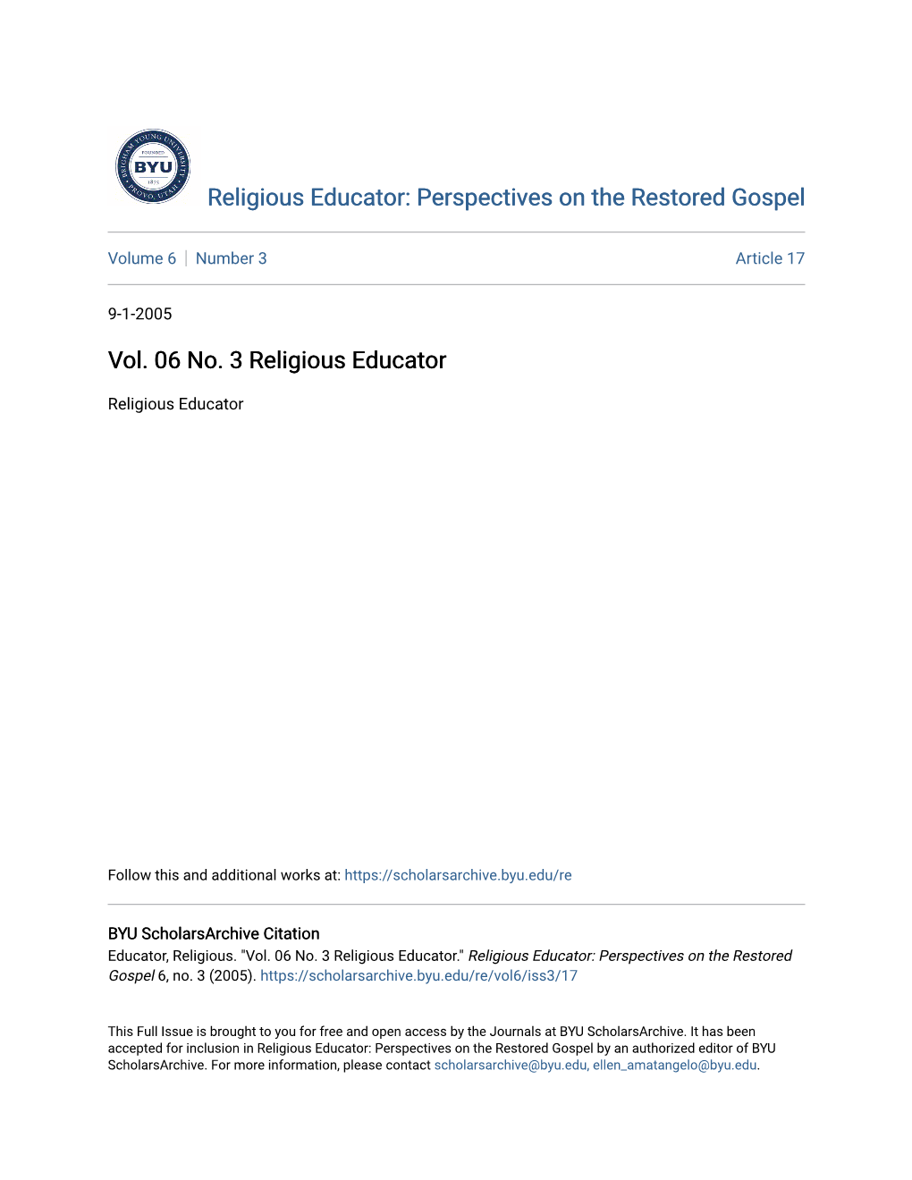 Vol. 06 No. 3 Religious Educator