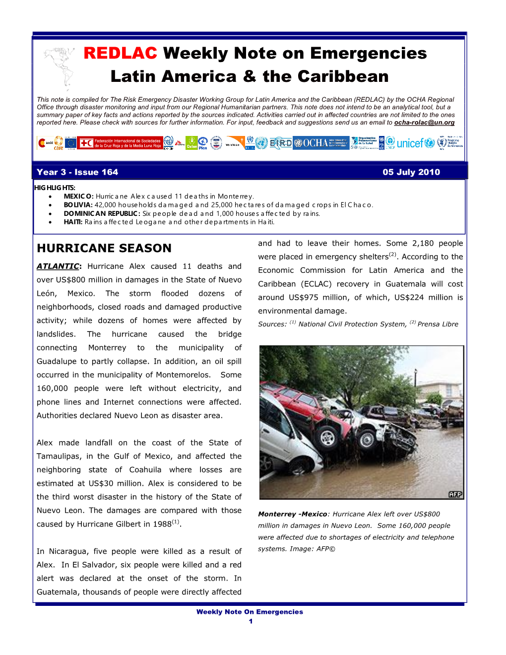 REDLAC Weekly Note on Emergencies Latin America & The