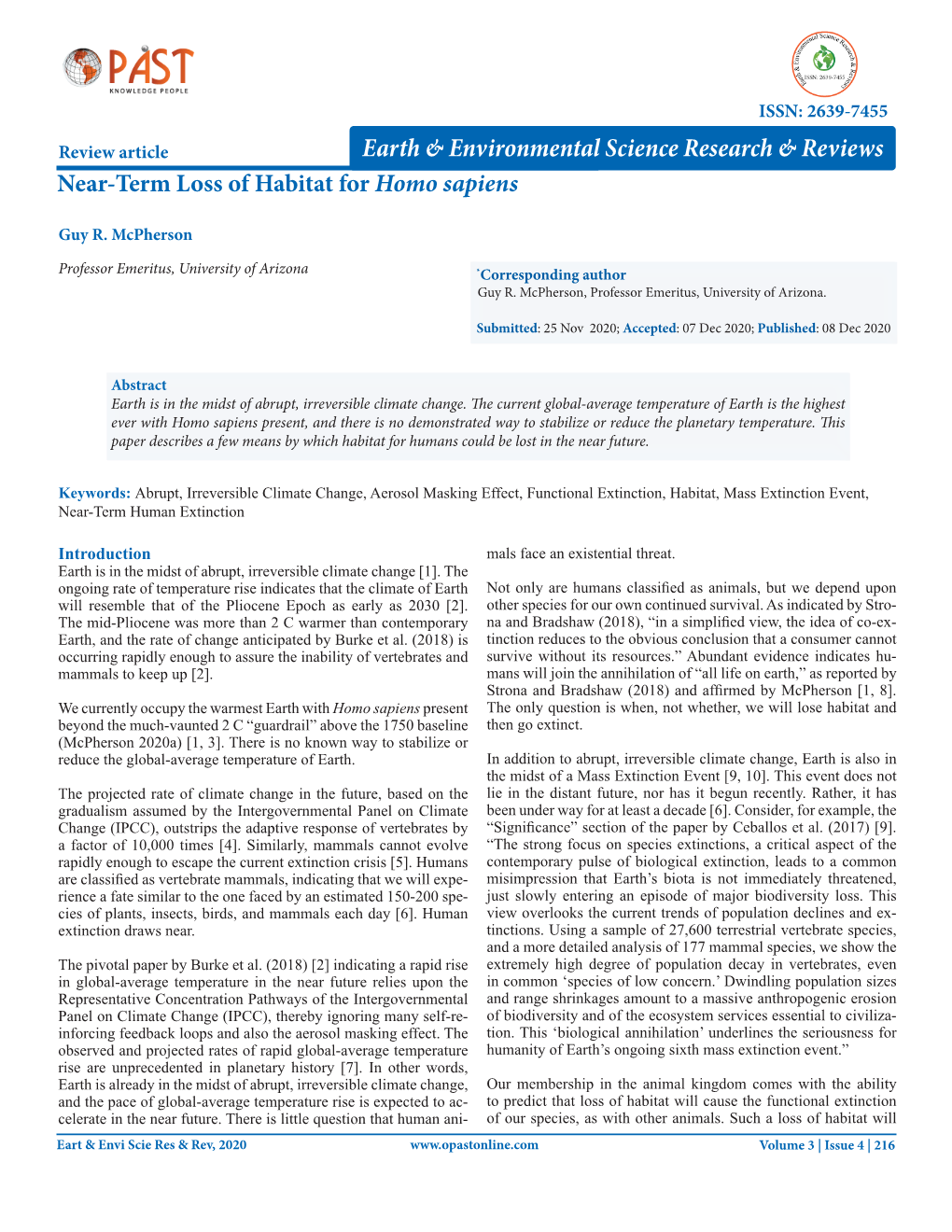 Near-Term Loss of Habitat for Homo Sapiens