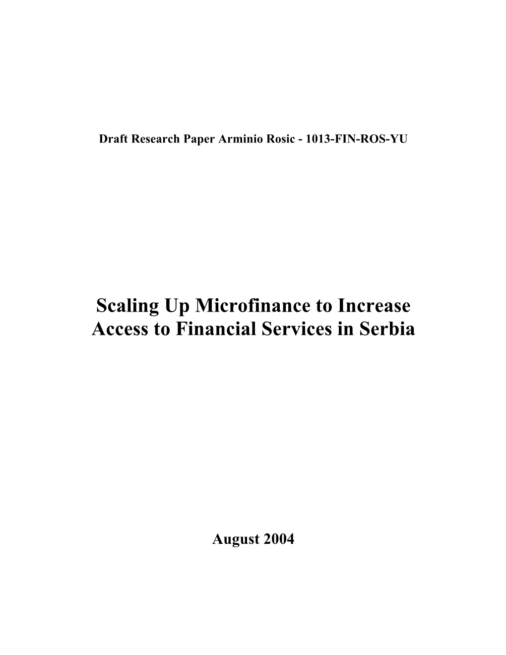 Scaling up Microfinance to Increase Access to Financial Services in Serbia