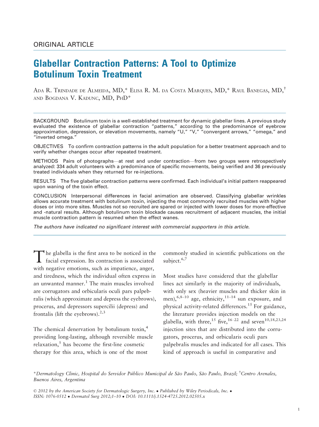 Glabellar Contraction Patterns: a Tool to Optimize Botulinum Toxin Treatment