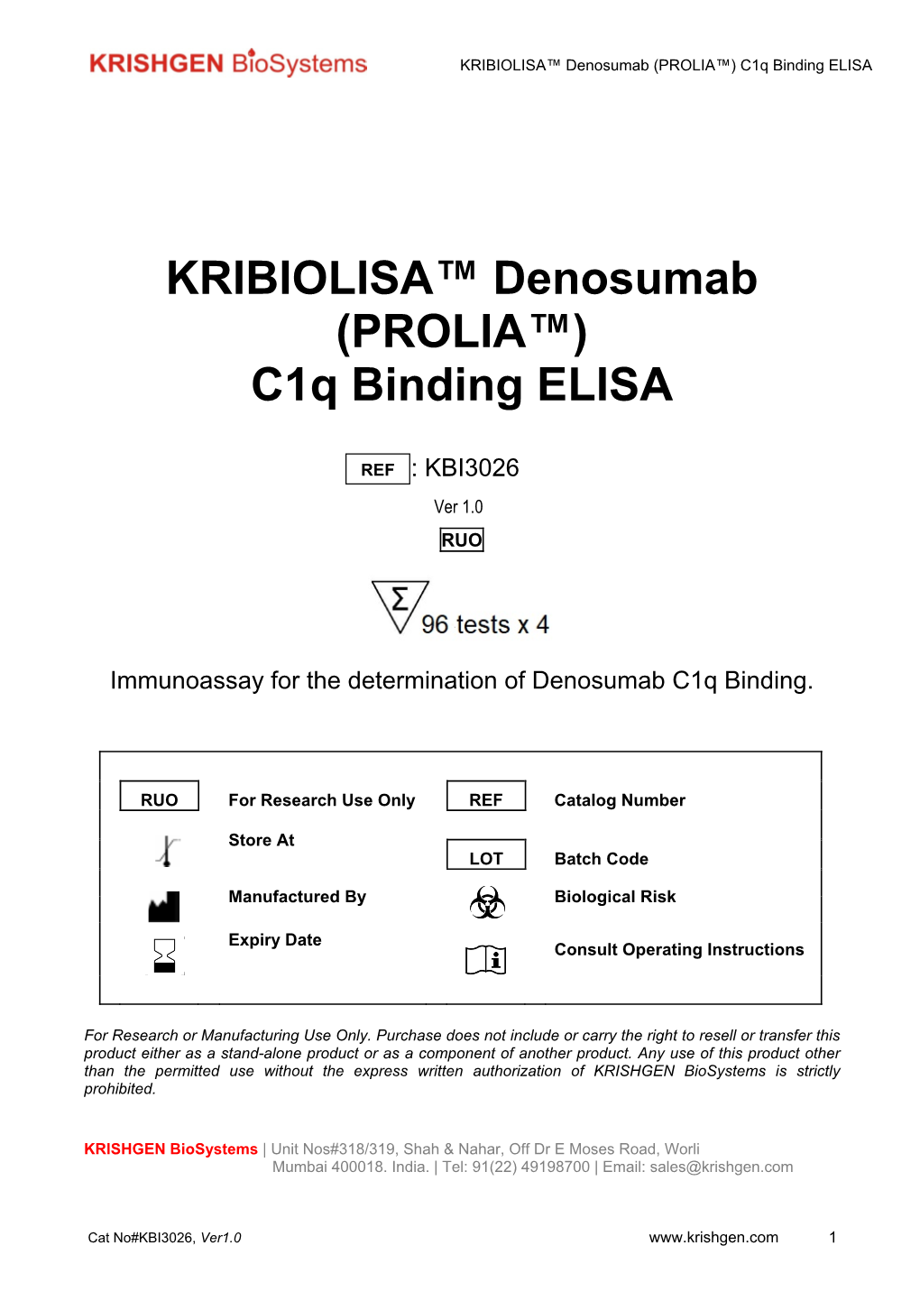 KRIBIOLISA™ Denosumab (PROLIA™) C1q Binding ELISA