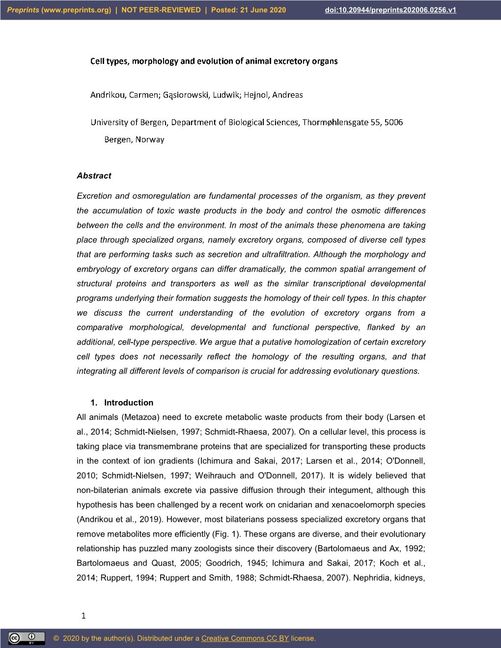 Cell Types, Morphology and Evolution of Animal Excretory Organs