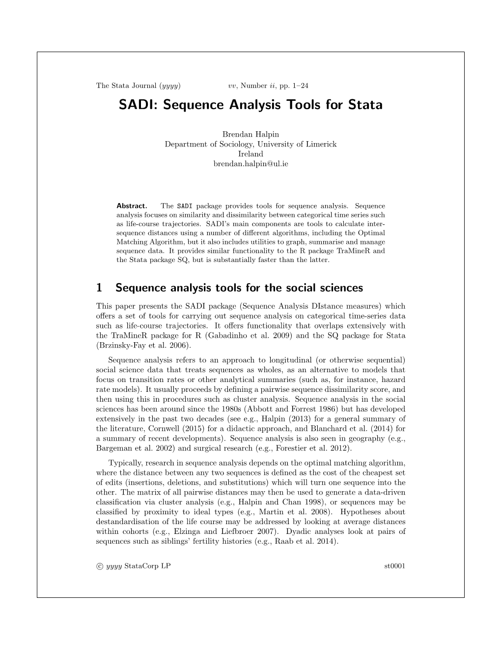 SADI: Sequence Analysis Tools for Stata