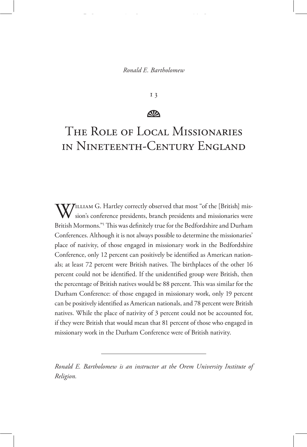 The Role of Local Missionaries in Nineteenth-Century England Go