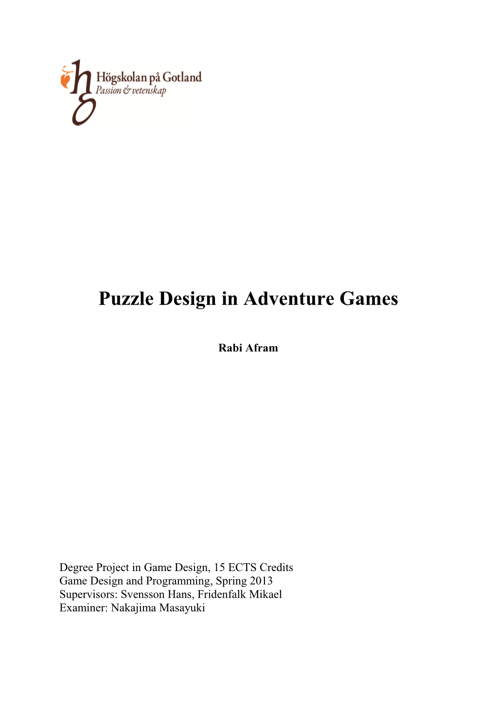 Rabi Afram Puzzle Design in Adventure Games