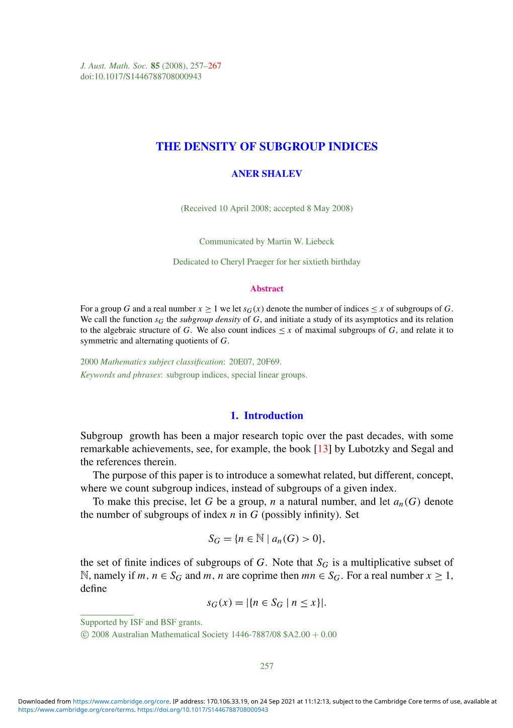 The Density of Subgroup Indices