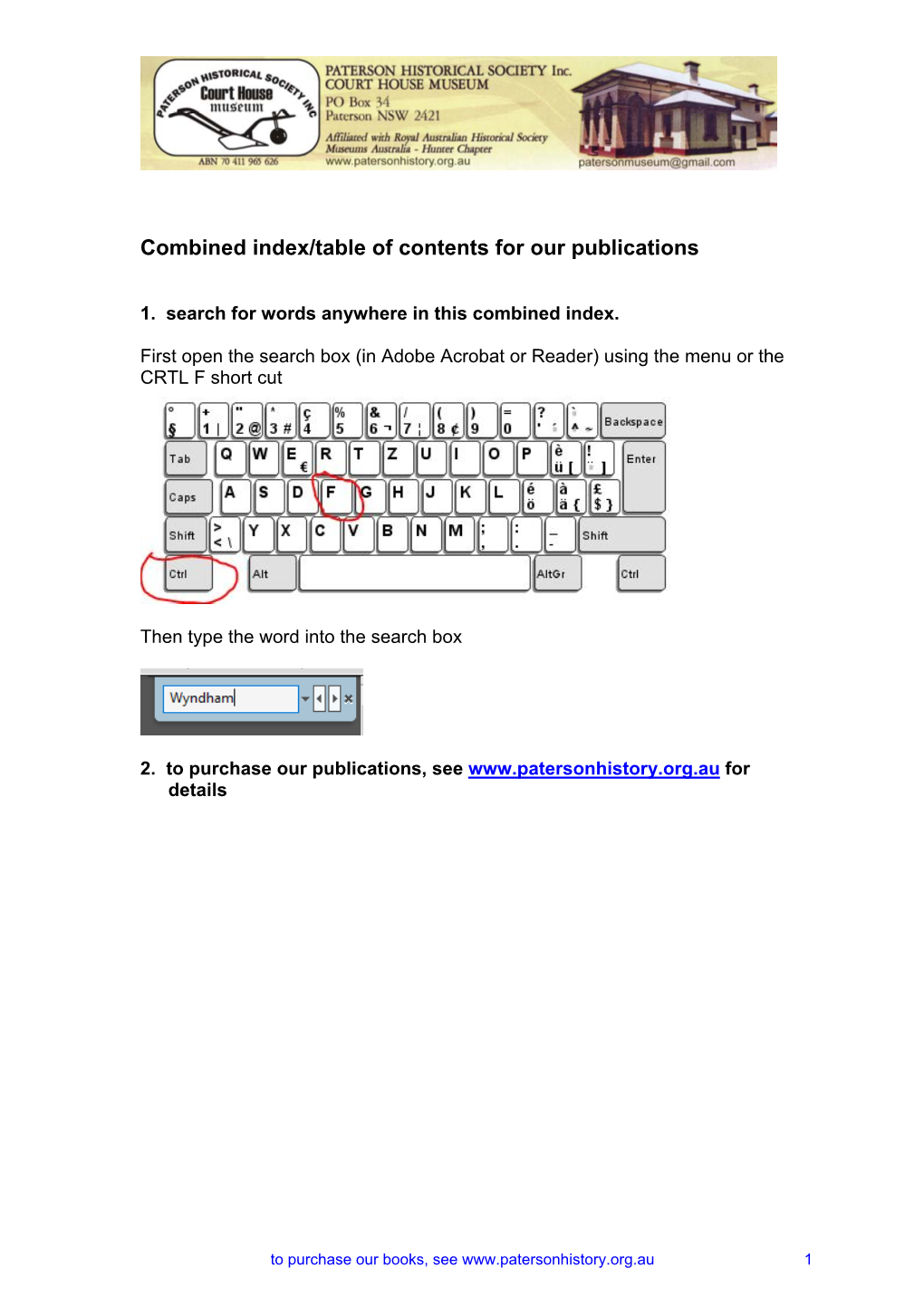 Combined Index/Table of Contents for Our Publications