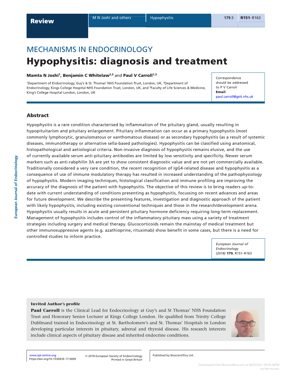 Hypophysitis: Diagnosis and Treatment