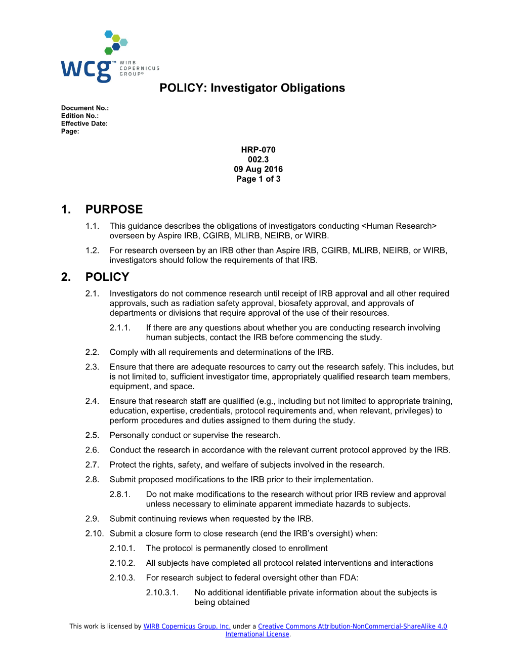 INVESTIGATOR GUIDANCE: Investigator Obligations