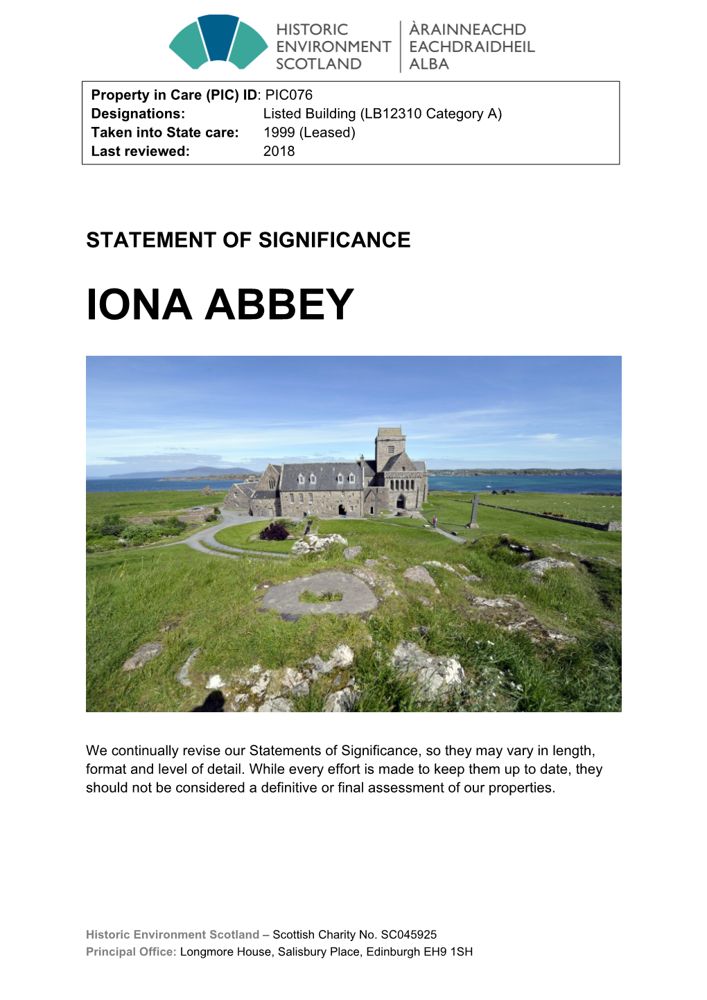 Iona Abbey Statement of Significance