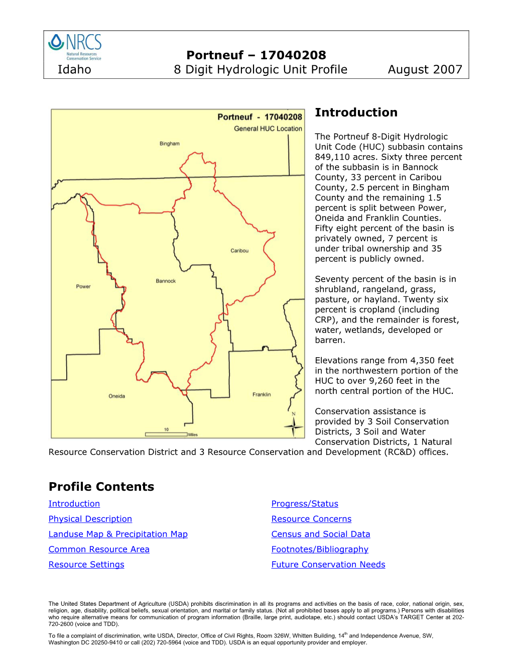Portneuf – 17040208 Idaho 8 Digit Hydrologic Unit Profile August 2007