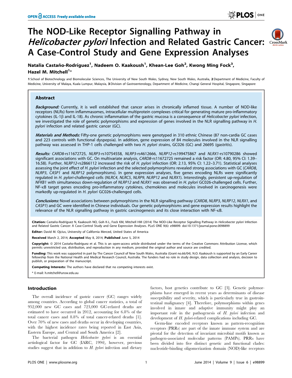 Helicobacter Pylori Infection and Related Gastric Cancer: a Case-Control Study and Gene Expression Analyses