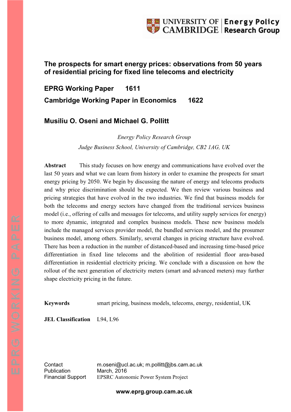 The Prospects for Smart Energy Prices: Observations from 50 Years of Residential Pricing for Fixed Line Telecoms and Electricity