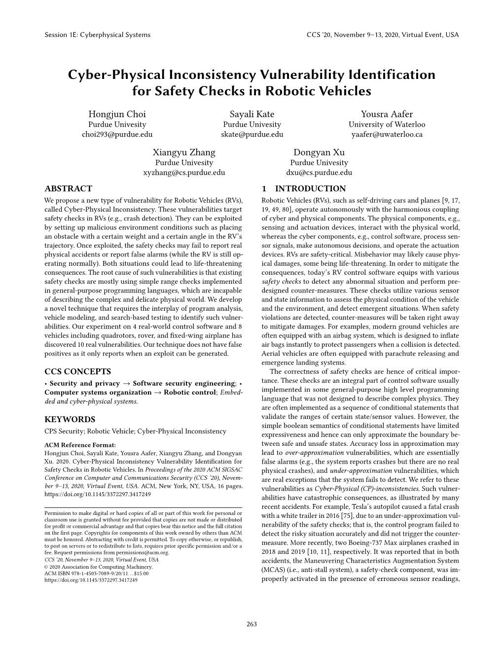 Cyber-Physical Inconsistency Vulnerability Identification for Safety Checks in Robotic Vehicles