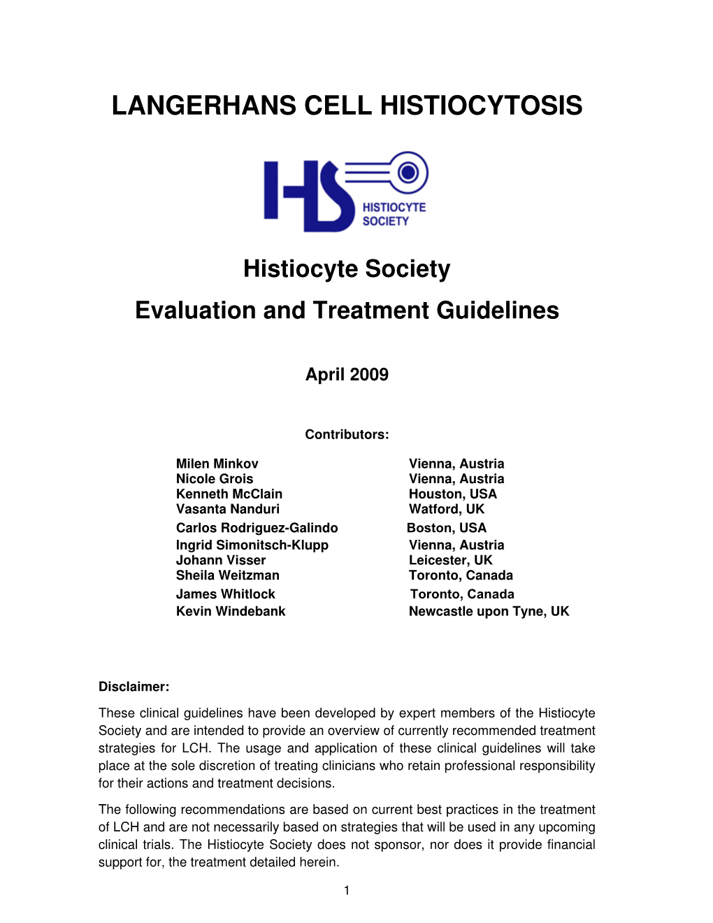 Histiocyte Society LCH Treatment Guidelines
