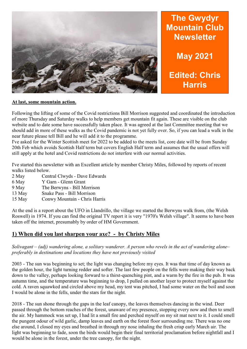 The Gwydyr Mountain Club Newsletter May 2021 Edited: Chris Harris