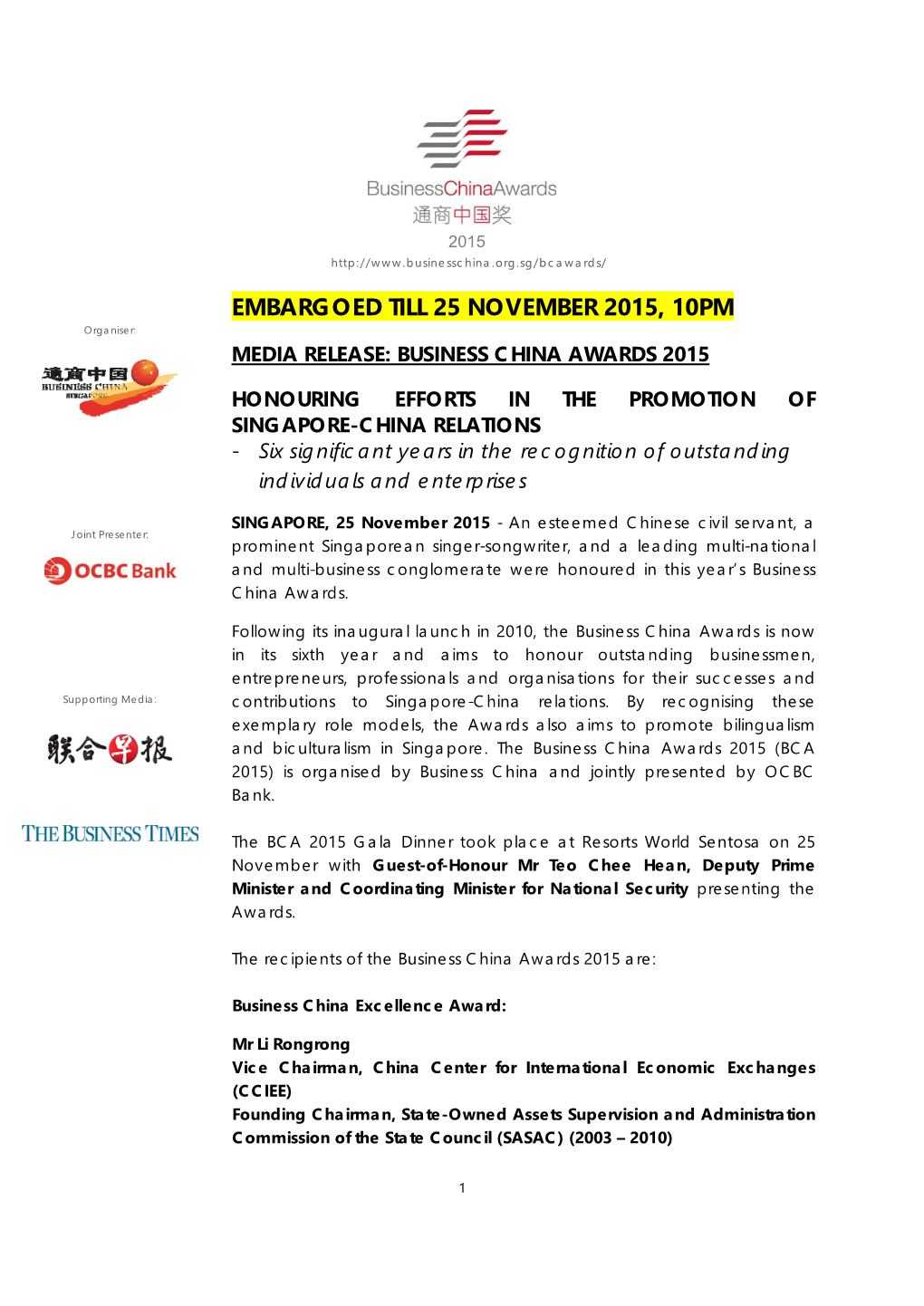 EMBARGOED TILL 25 NOVEMBER 2015, 10PM Organiser