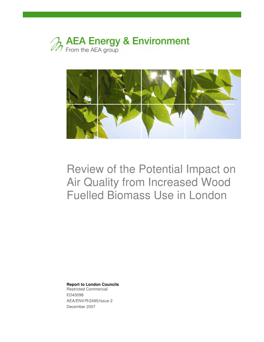 Review of the Potential Impact on Air Quality from Increased Wood Fuelled Biomass Use in London
