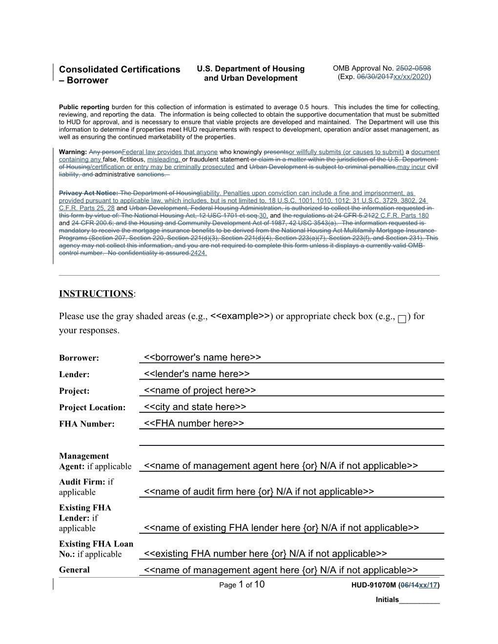 Consolidated Certifications Borrower