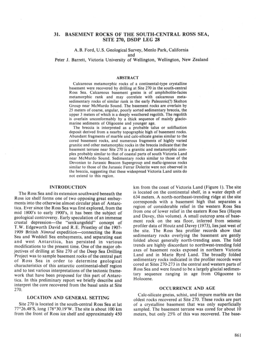 31. Basement Rocks of the South-Central Ross Sea, Site 270, Dsdp Leg 28