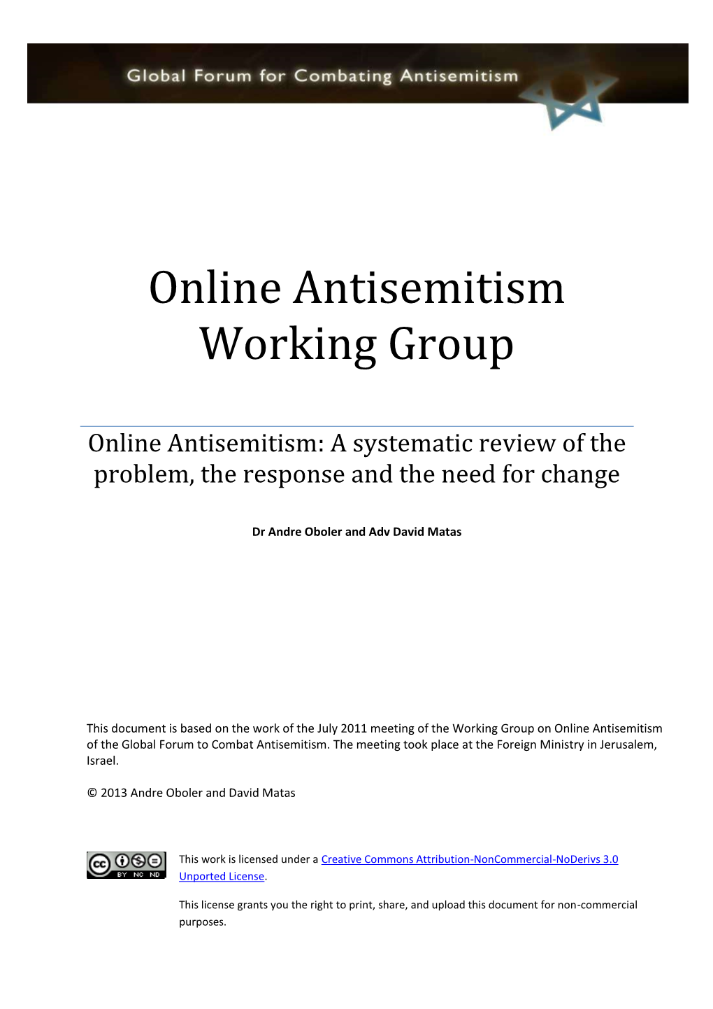 Forum for Combatting Anti-Semitism Online Anti-Semitism Report