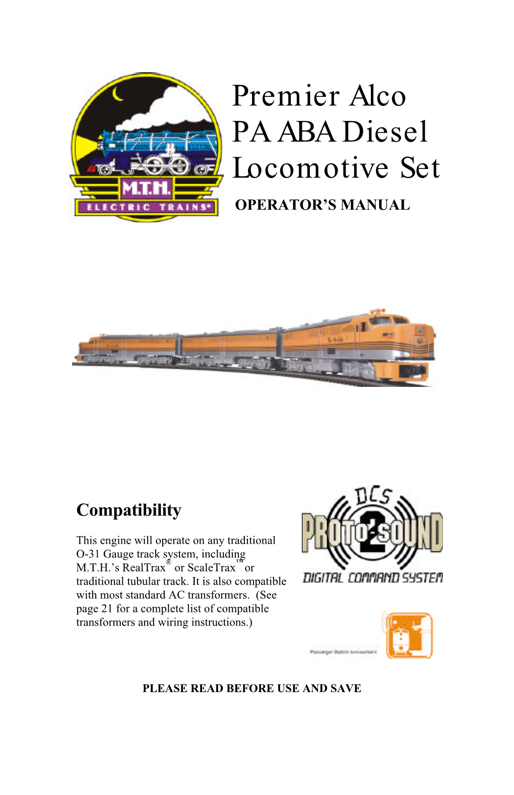 Premier Alco PA ABA Diesel Locomotive Set OPERATOR’S MANUAL