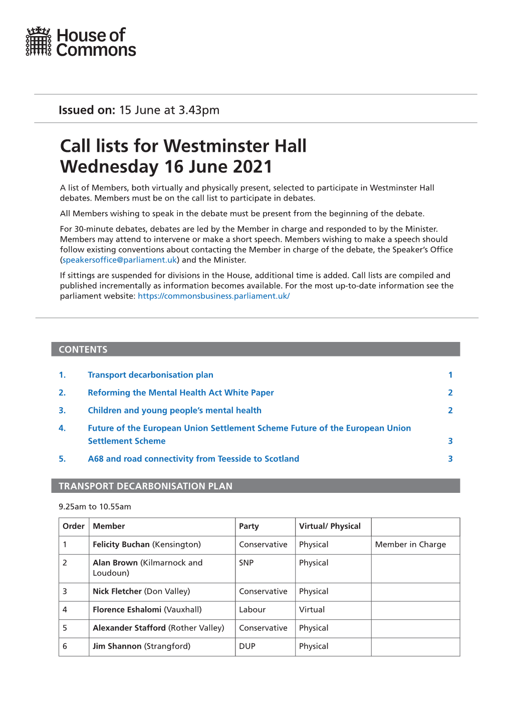 View Call Lists: Westminster Hall PDF File 0.05 MB