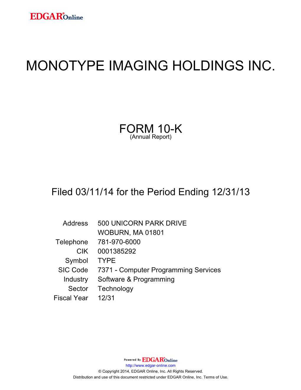 Monotype Imaging Holdings Inc