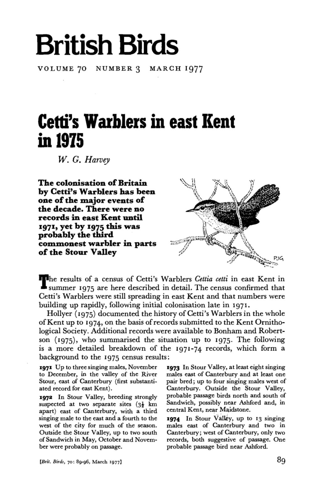 Cetti's Warblers in East Kent in 1975 W