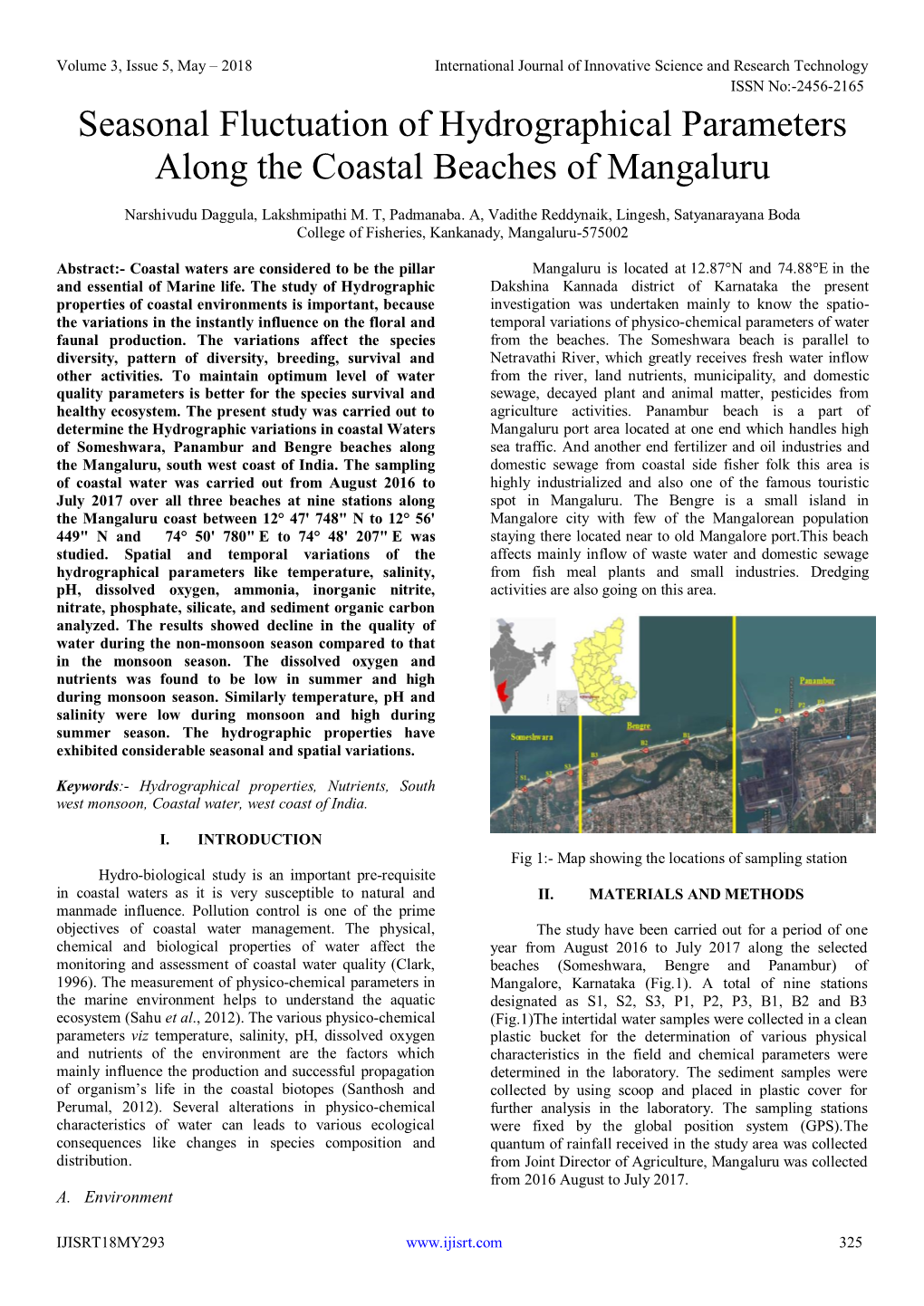 Seasonal Fluctuation of Hydrographical Parameters Along the Coastal Beaches of Mangaluru