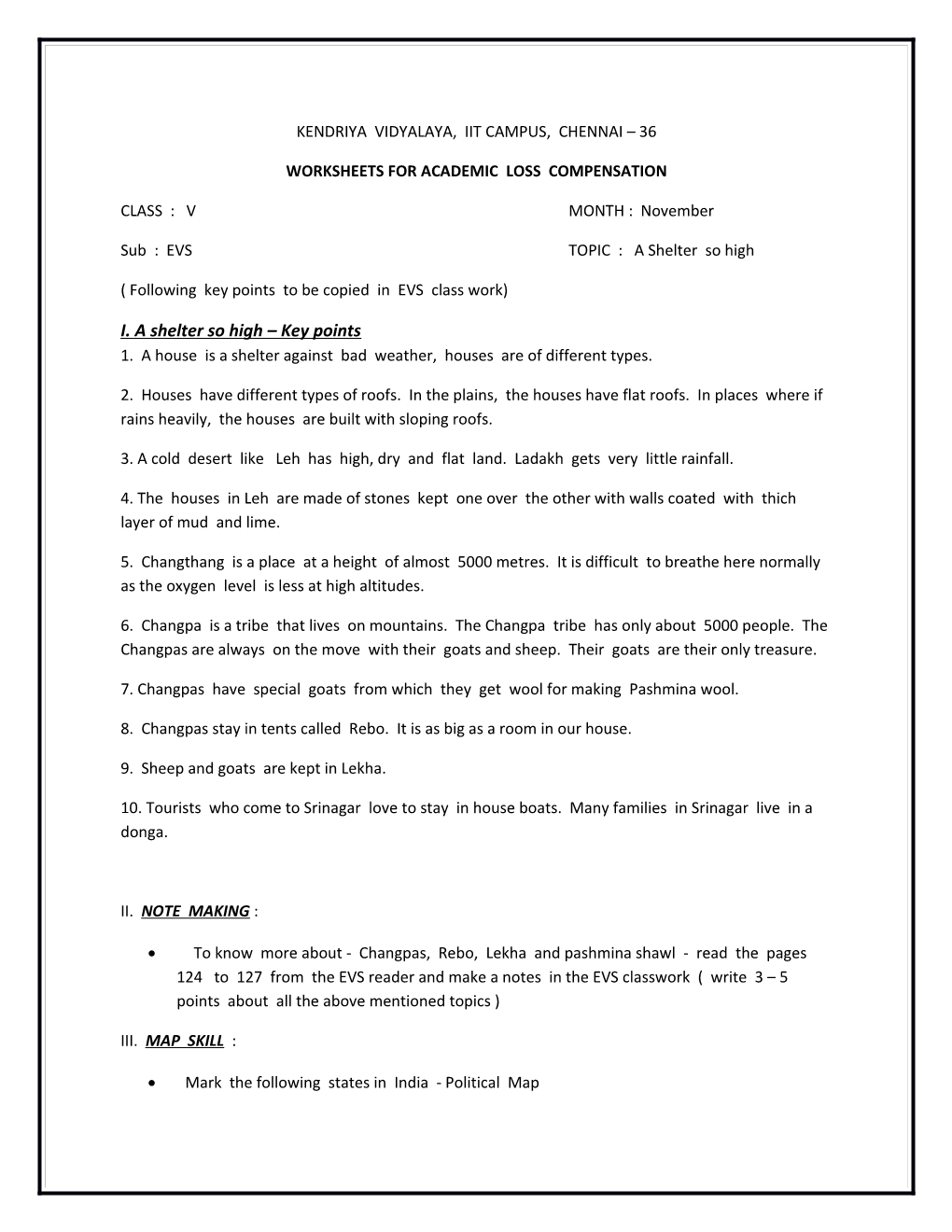 Worksheets for Academic Loss Compensation