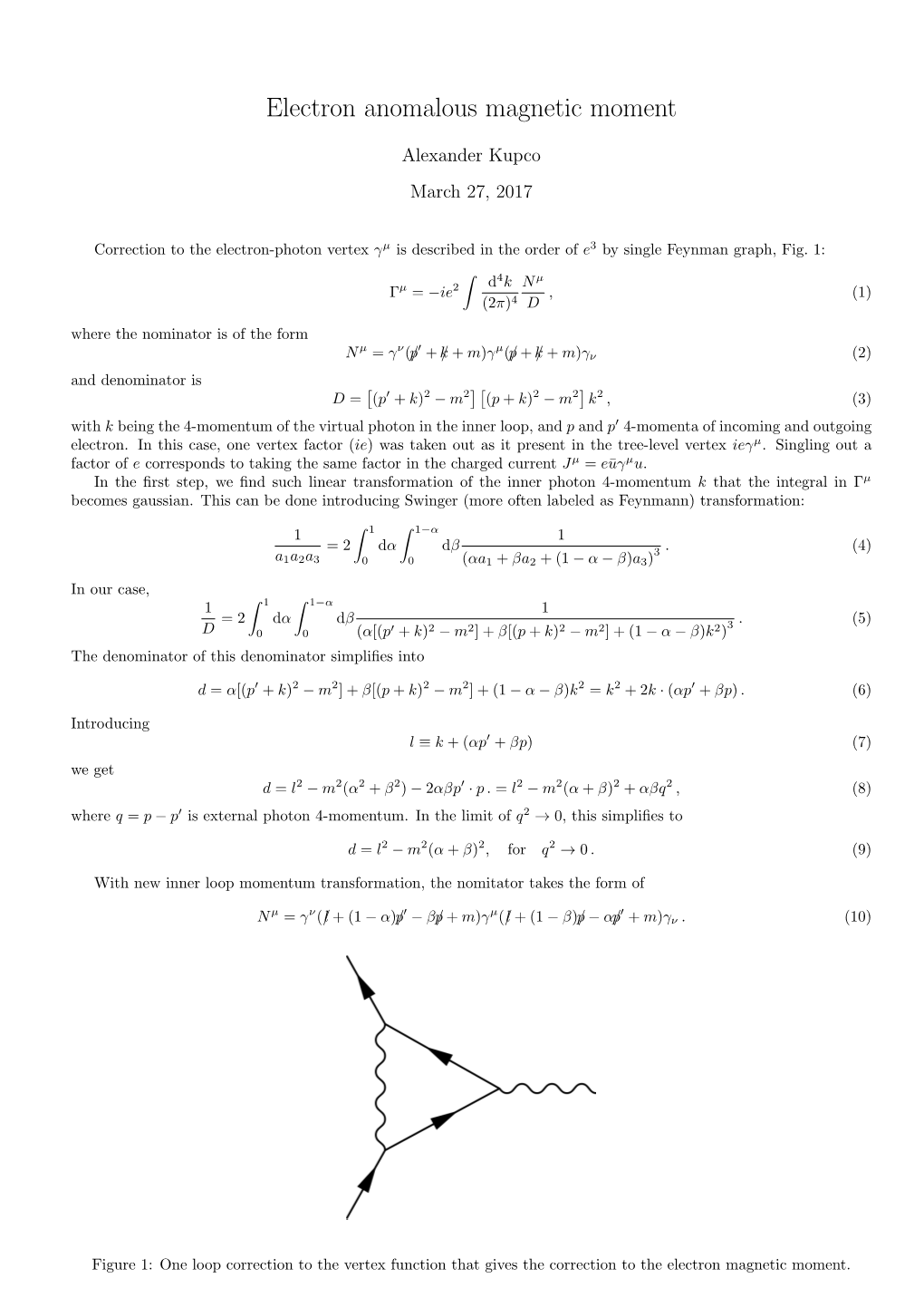 Electron Anomalous Magnetic Moment