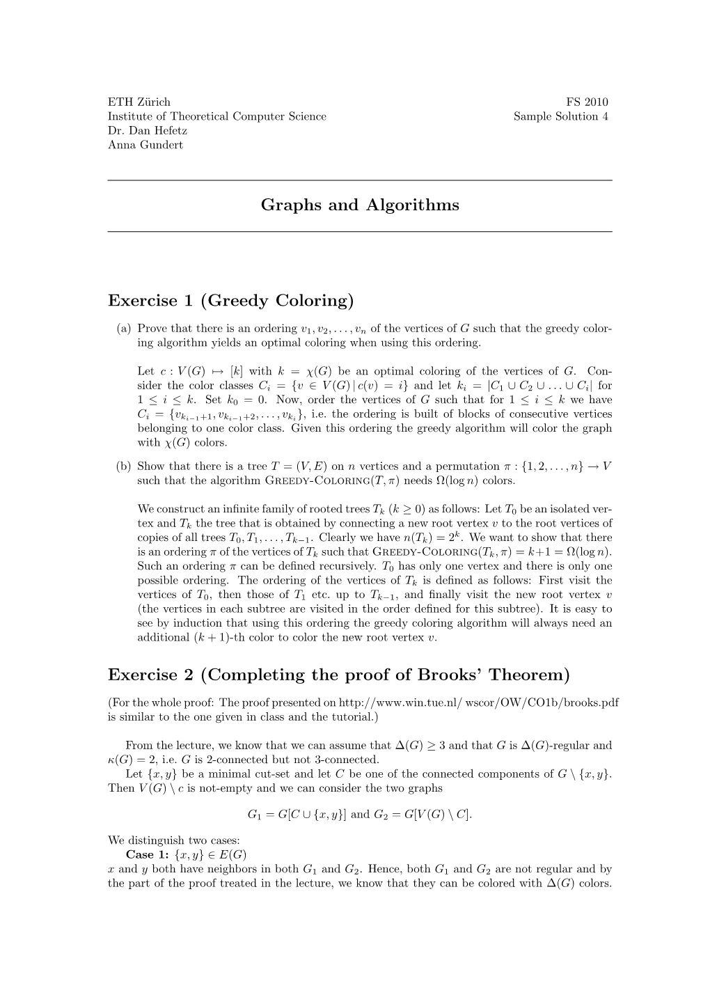 Graphs and Algorithms Exercise 1 (Greedy Coloring)