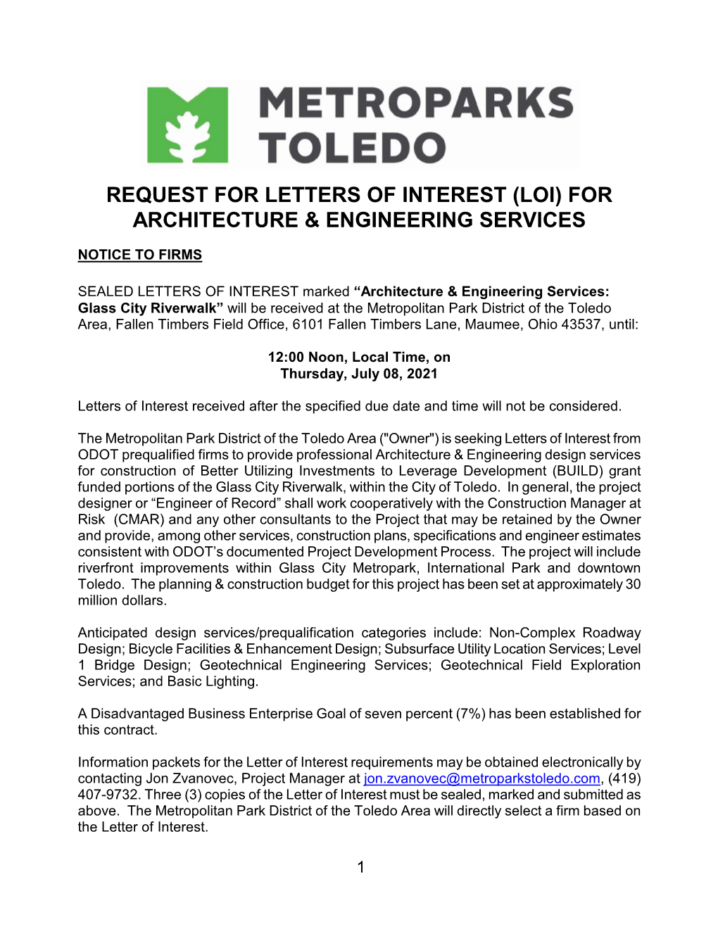 (Loi) for Architecture & Engineering Services