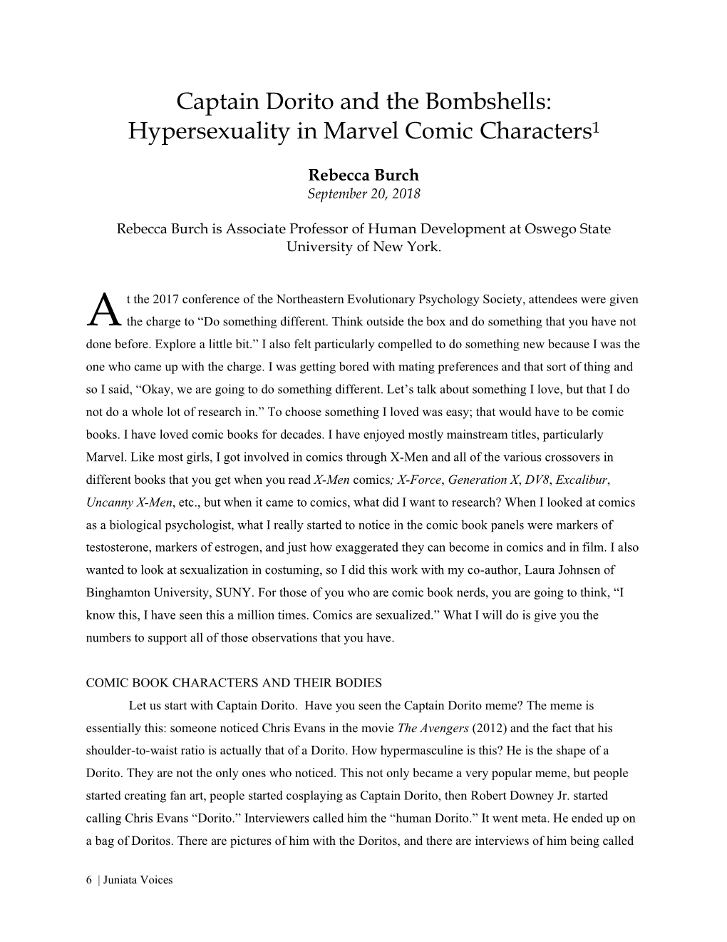 Captain Dorito and the Bombshells: Hypersexuality in Marvel Comic Characters1