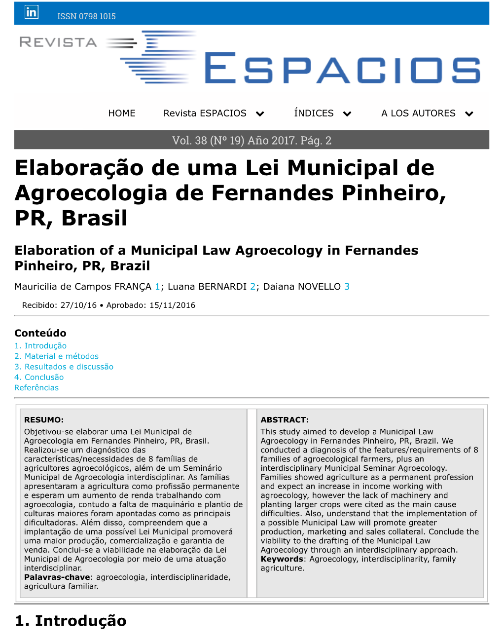 Elaboração De Uma Lei Municipal De Agroecologia De Fernandes Pinheiro, PR, Brasil