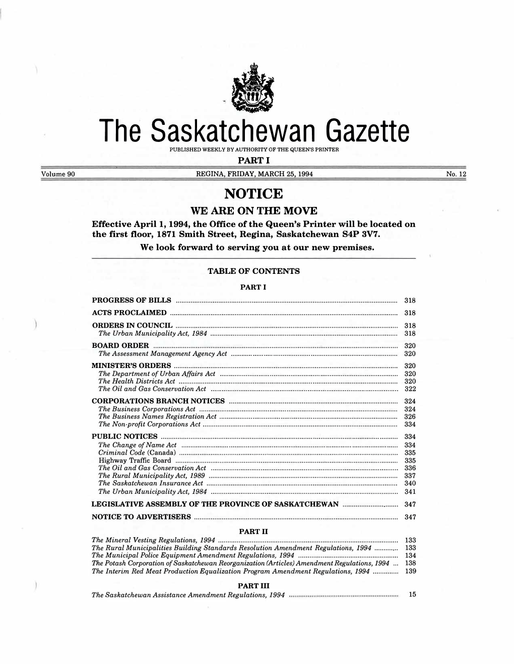 The Saskatchewan Gazette