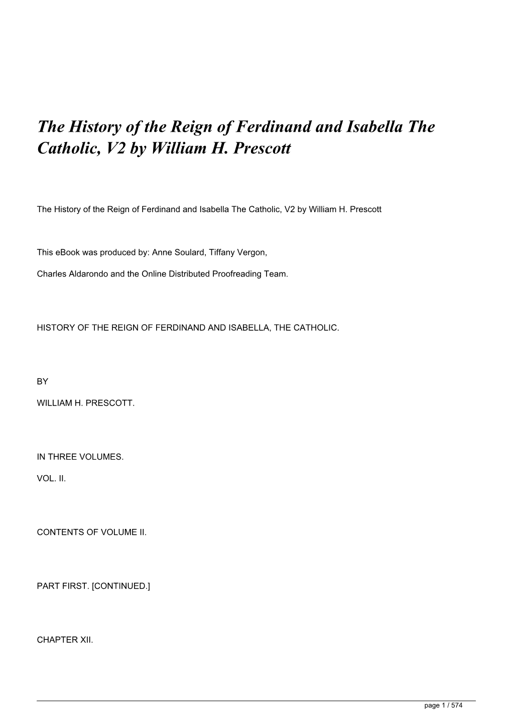 <H1>The History of the Reign of Ferdinand and Isabella The