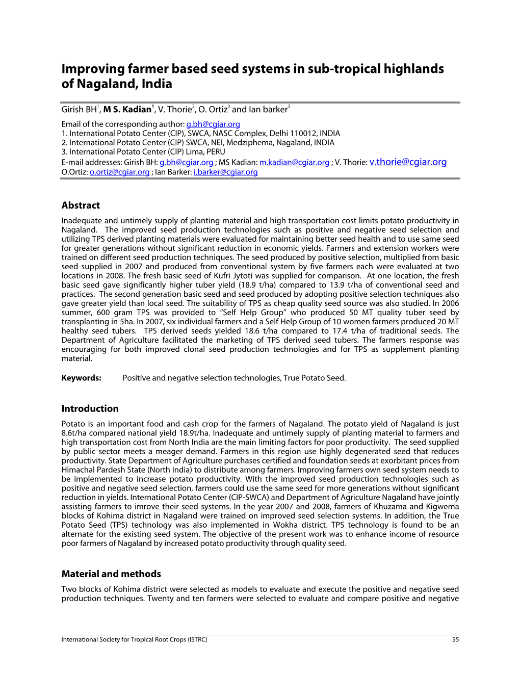 Improving Farmer Based Seed System in Sub-Tropical Highlands Of