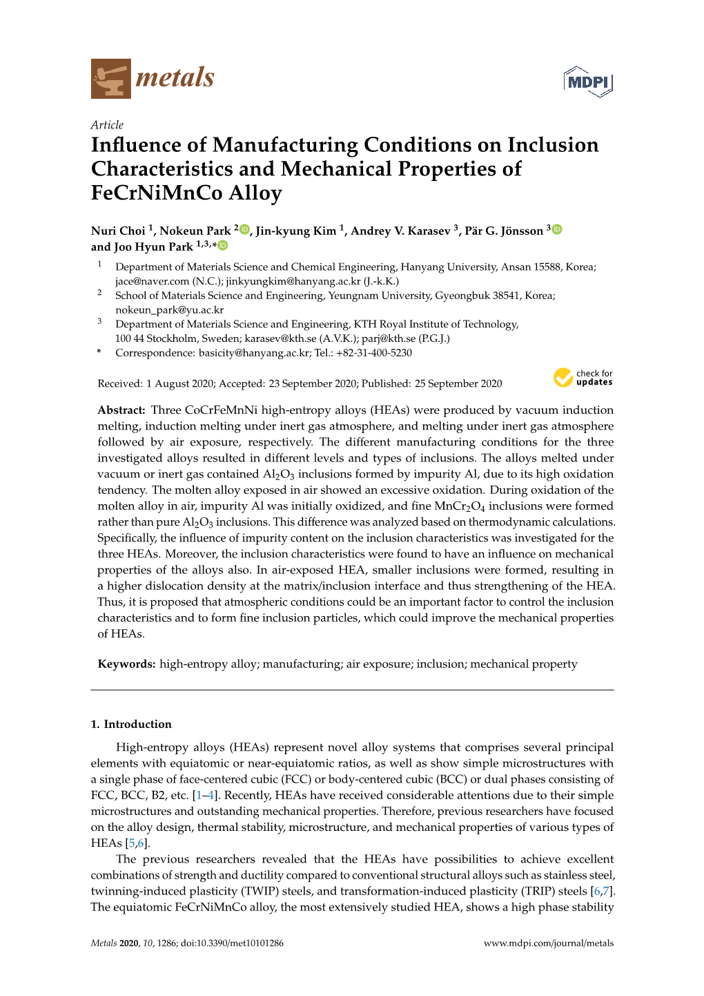 Influence of Manufacturing Conditions on Inclusion Characteristics And