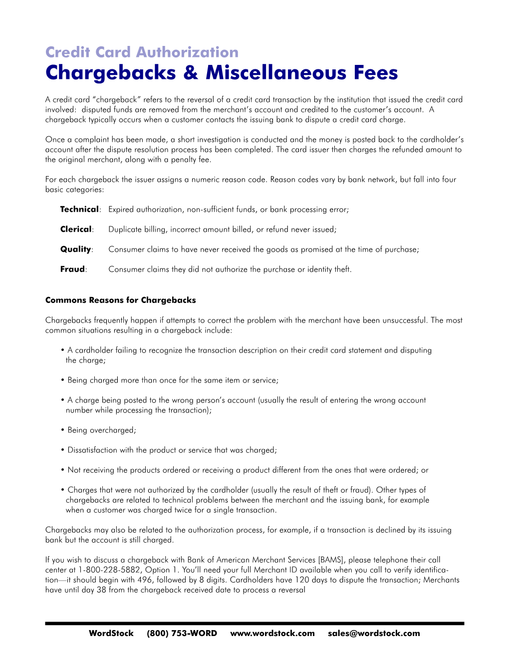 Chargebacks & Miscellaneous Fees