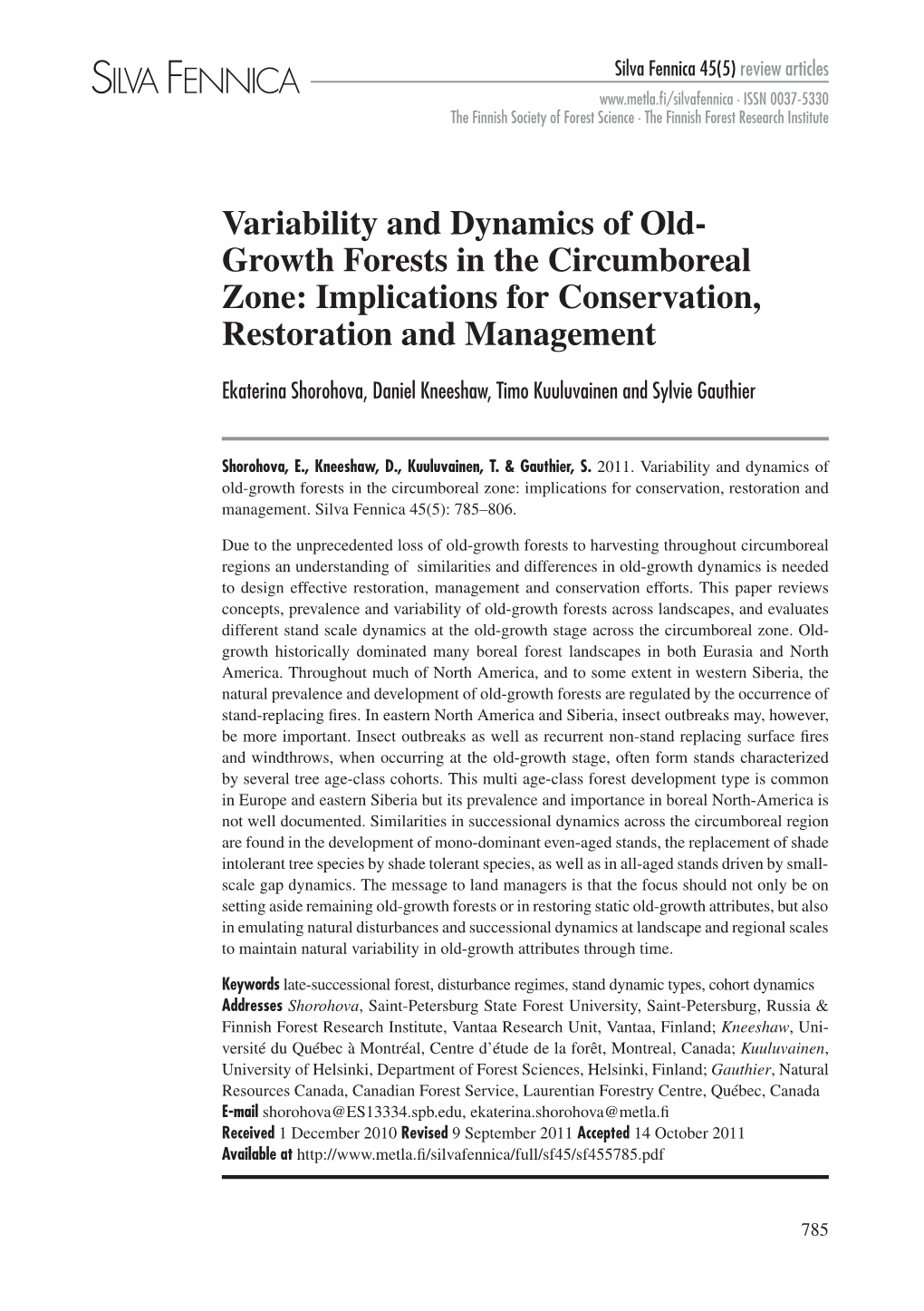 Variability and Dynamics of Old-Growth Forests in the Circumboreal Zone: Implications for Conservation, Restoration and Management