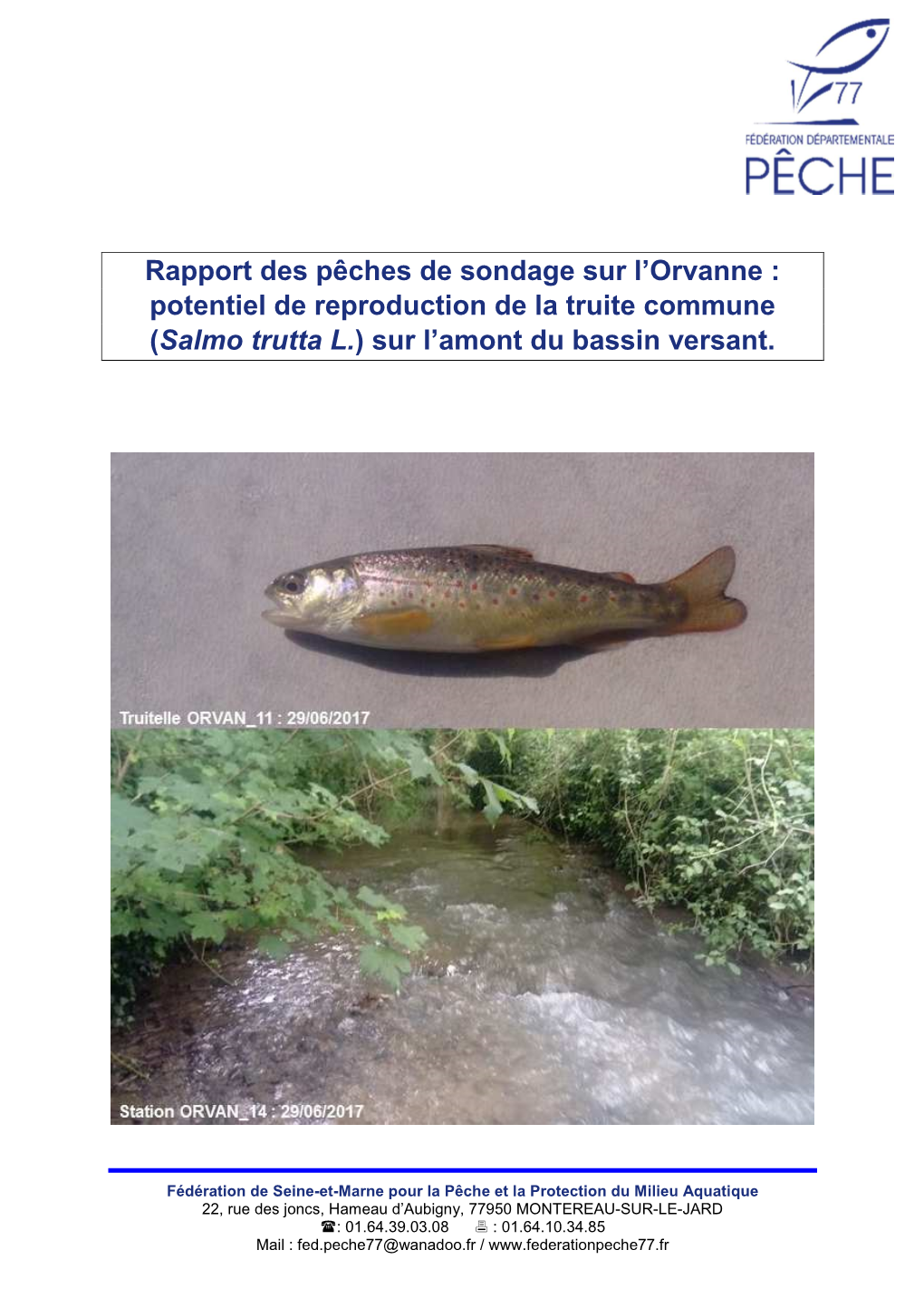 Rapport Des Pêches De Sondage Sur L'orvanne : Potentiel De