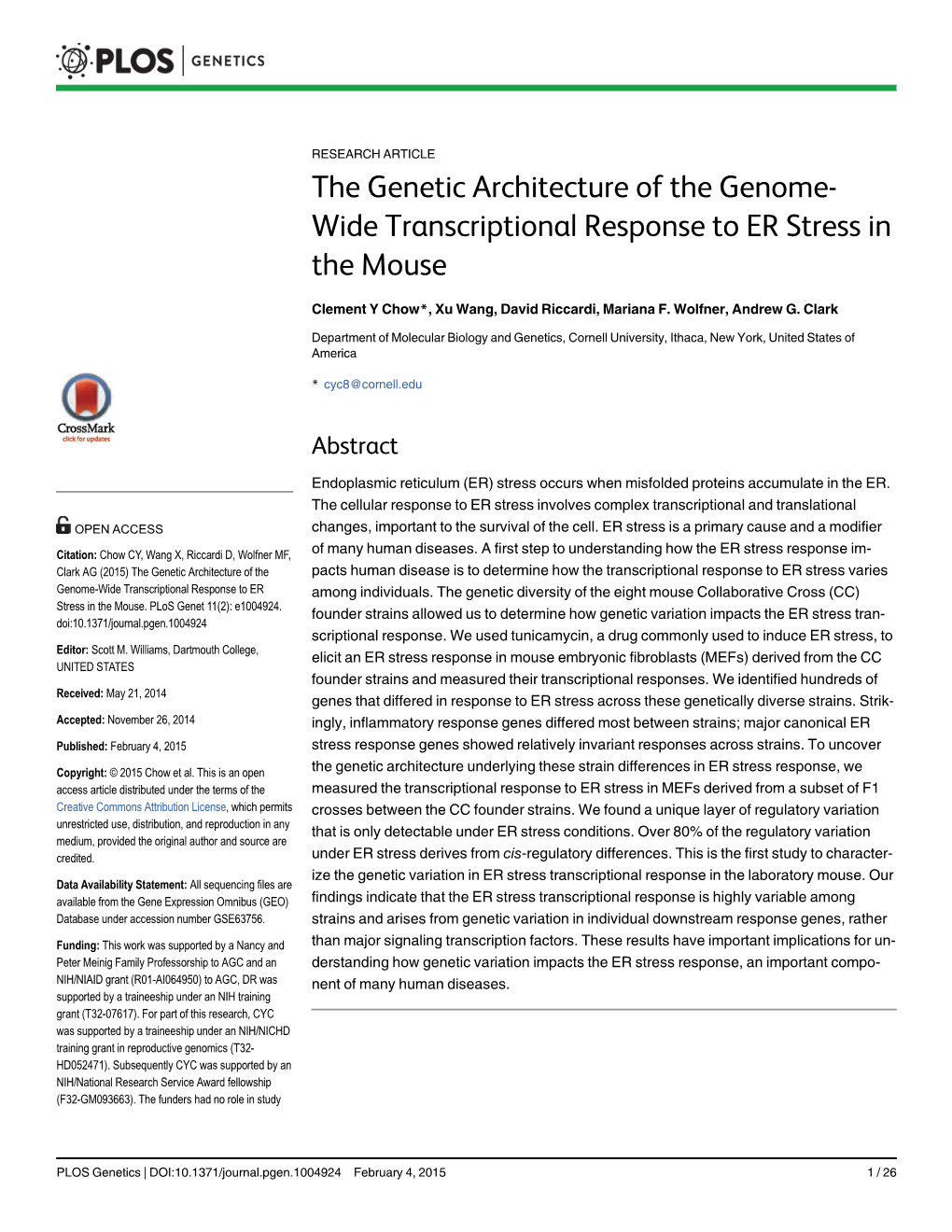 Wide Transcriptional Response to ER Stress in the Mouse