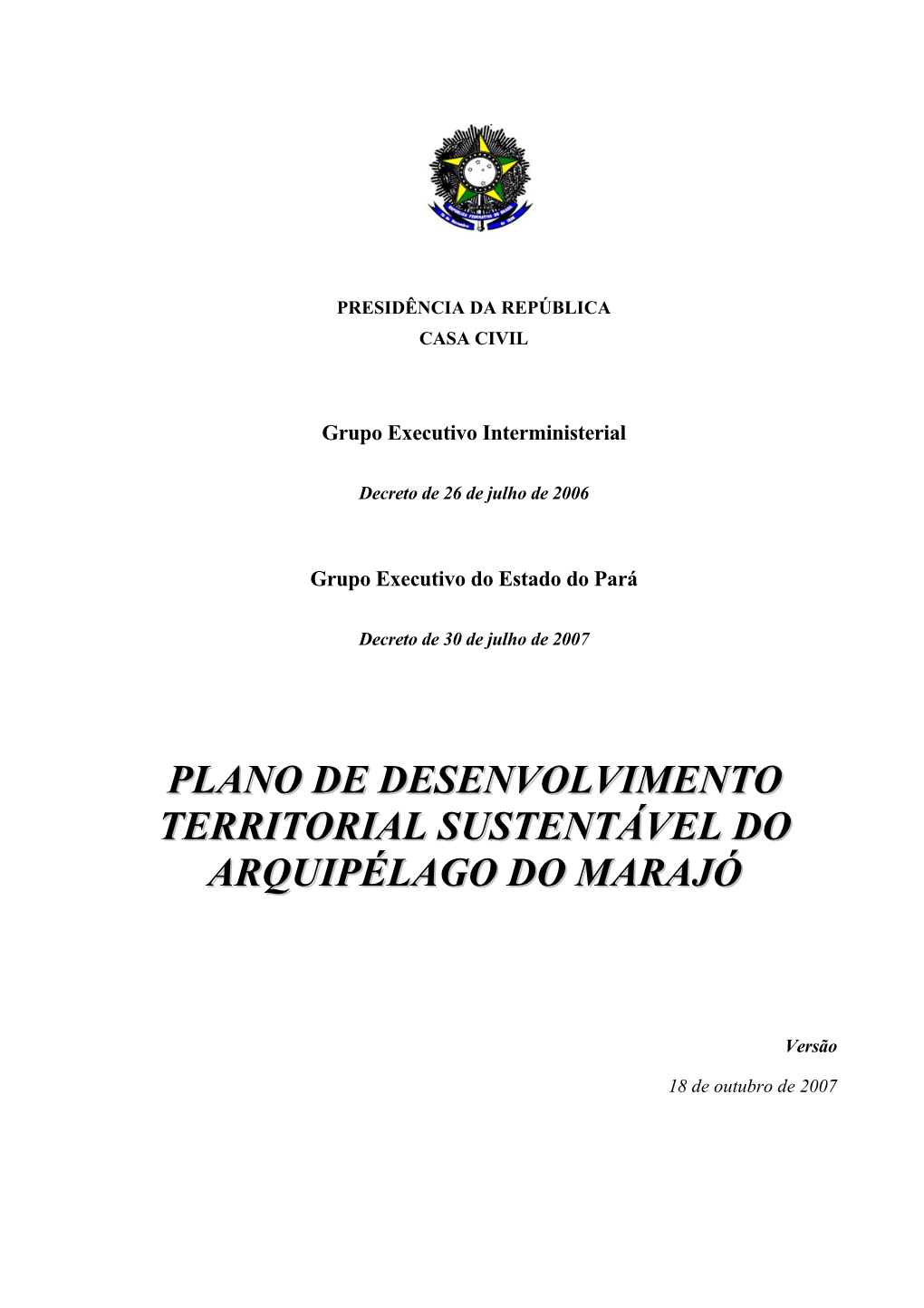 Plano De Desenvolvimento Territorial Sustentável Do Arquipélago Do Marajó