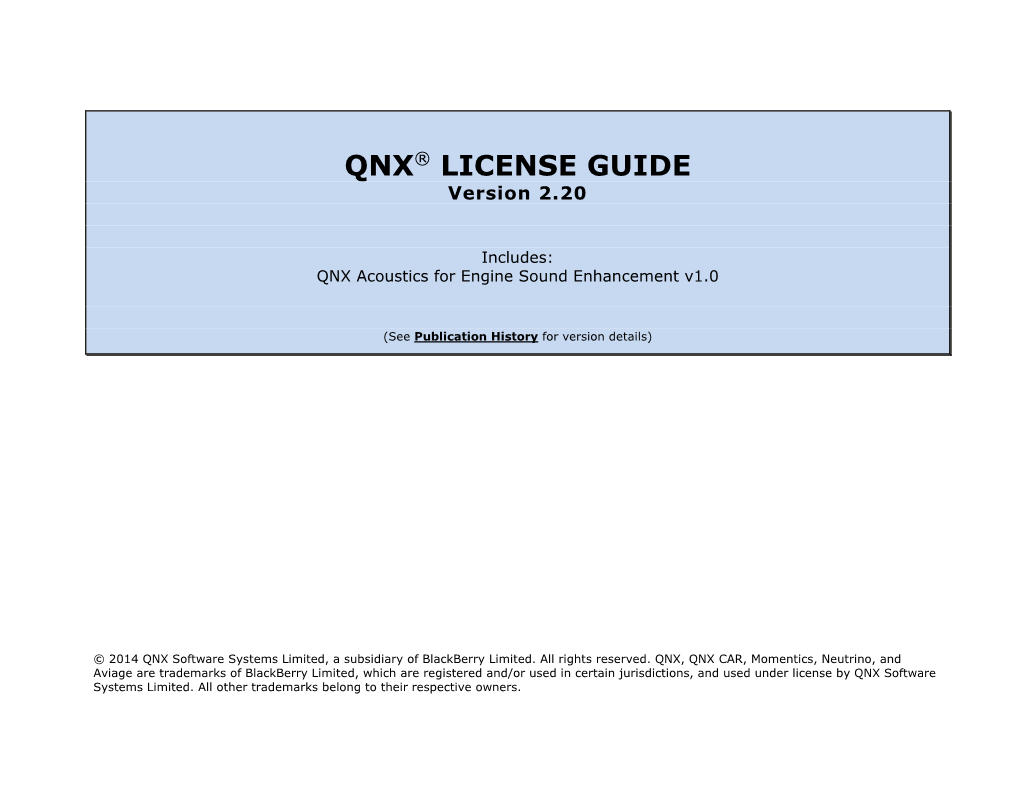QNX® LICENSE GUIDE Version 2.20